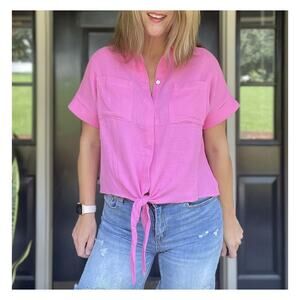 Pink Tie Front Top